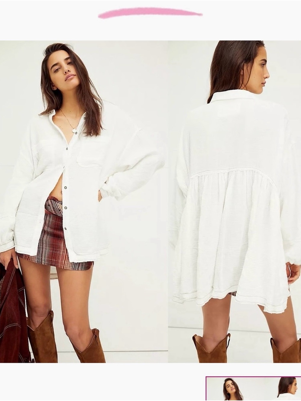 We The Free Anaheim Double Cloth White Button-Down Shirt Top Gauzy Boho Summer